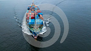 Aerial view container ship global business logistics import export freight shipping transportation, Container Ship vessel cargo