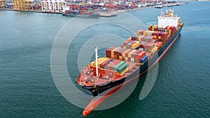 Aerial view container ship global business logistics import export worldwide, Shipping container cargo vessel freight, Commercial