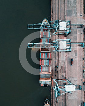 Aerial view of container ship in Klang port.