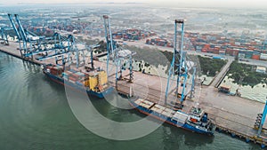 Aerial view of container ship in Klang port.