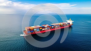 Aerial view of Container ship on the ocean generative AI
