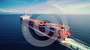 Aerial view container ship in port at container terminal port, Ship of container ship stand in terminal port on loading, unloading