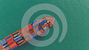 Aerial view container ship on the sea for delivery containers shipment. Suitable use for transport or import export to