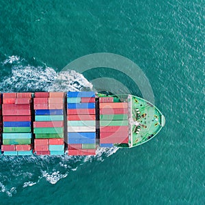 Aerial view container ship to sea port loading container for import export or transportation. shipping  business logistic. Trade