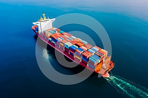 Aerial view of container ship transporting cargo in the sea