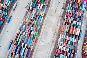 Aerial view of container stack yards