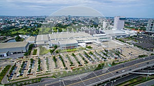 Aerial view of convention hall in bangna road outskirt bangkok t