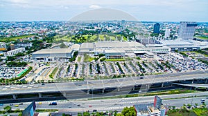 Aerial view of convention hall in bangna road outskirt bangkok t