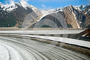 Aerial view of converging glaciers in Kluane National Park, Yukon Territory, Canada