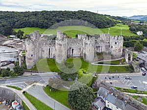 Aerial view of Conwy Castle - Conwy - North Wales