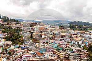 Aerial view of Coonoor town in India.