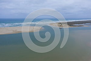 Aerial view of The Coorong at the mouth of the Murray River in South Australia