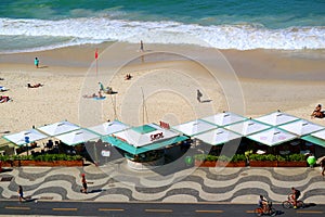 Aerial View of Copacabana Beach with Big Waves and Famous Portuguese Pavement along the Beach, Rio de Janeiro, Brazil, 22nd May 20