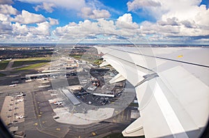 Aerial view of Copenhagen airport or Kastrup airport from window