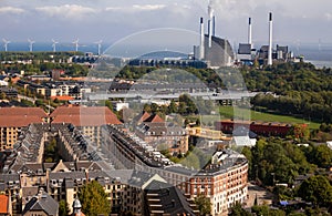 Aerial view of Copenhagen with Amager Bakke Power plant in the background, Denmark