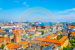 aerial view of copenhagen including the Marble church, Copenhagen Opera house and the Skuespilhuset (Royal Danish Playhouse