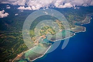 Aerial view of coral reef in Fiji Islands