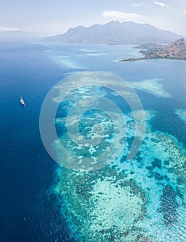 Aerial View of Coral Reef and Islands in Indonesia