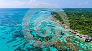 Aerial View of Coral Reef in Open Ocean