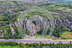 Aerial view of the Cordilleras in Tobati with the Chapel of the Virgin of the Way Capilla Virgen del Camino in Paraguay photo