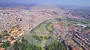 Aerial view of Cordoba cityscape and the Guadalquivir river, Spain