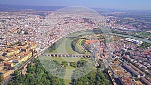 Aerial view of Cordoba cityscape and the Guadalquivir river, Spain