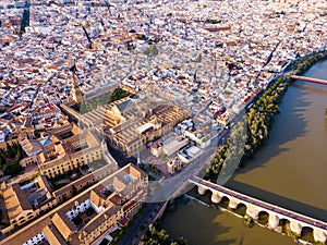 Aerial view of Cordoba with Roman Bridge and Mosque-Cathedral