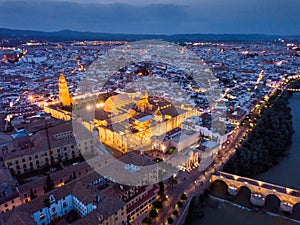 Aerial view of Cordoba at twilight