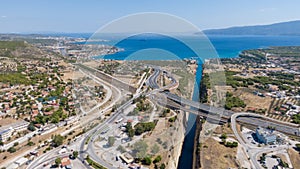 Aerial view of Corinth Canal and Saronic Gulf, Greece