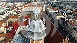 Aerial view of the Corpus Christi Basilica in Cracov