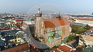 Aerial view of the Corpus Christi Basilica in Cracov