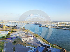 Aerial view Corpus Christi Harbor Bridge in the Port of Corpus C