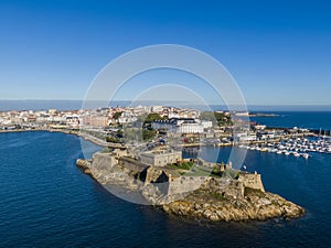 Aerial view of A Coruna and Castle of San Anton in Galicia