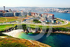 Aerial view of A Coruna, Galicia, Spain located on the coast of Atlantic Ocean