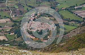 Aerial view of Costacciaro old village in Umbria