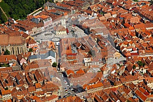 Aerial view of the Council square of Brasov city, Romania