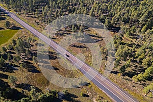 Aerial view of a Countryside road along the Apache Sitgreaves National f orest