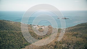 Aerial view of Cousteau Reserve, Lagoon, Ilets Pigeons, Malendure beach, Bouillante, Guadeloupe, Caribbean