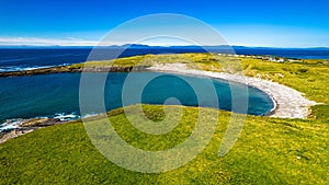 Aerial view of a cove in the coast of Streedagh Point. Connacht,