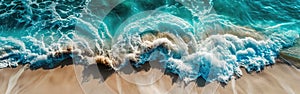 Aerial View of Crashing Ocean Waves on Beach