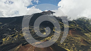 Aerial view of craters on the slopes of Mount Etna at Sicily