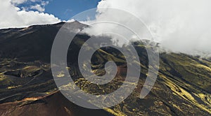 Aerial view of craters on the slopes of Mount Etna at Sicily