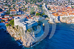 Aerial view of Croatian town Dubrovnik and Lovrijenac fortress