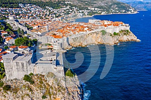 Aerial view of Croatian town Dubrovnik and Lovrijenac fortress