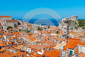 Aerial view of Croatian town Dubrovnik and Lovrijenac fortress