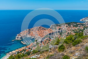 Aerial view of Croatian town Dubrovnik from Srd hill