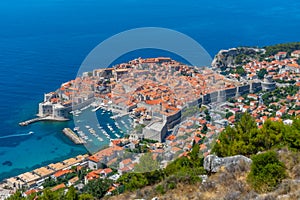 Aerial view of Croatian town Dubrovnik from Srd hill