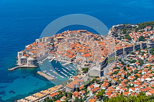 Aerial view of Croatian town Dubrovnik from Srd hill