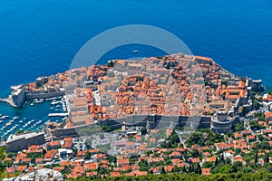 Aerial view of Croatian town Dubrovnik from Srd hill