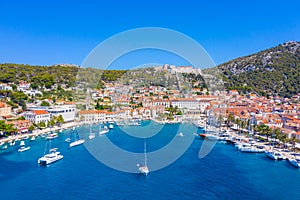 Aerial view of Croatian town Hvar